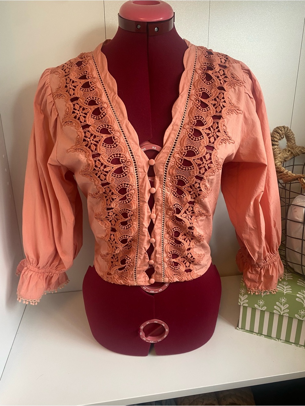 Free People Peach Crochet Lace Button-Front Blouse